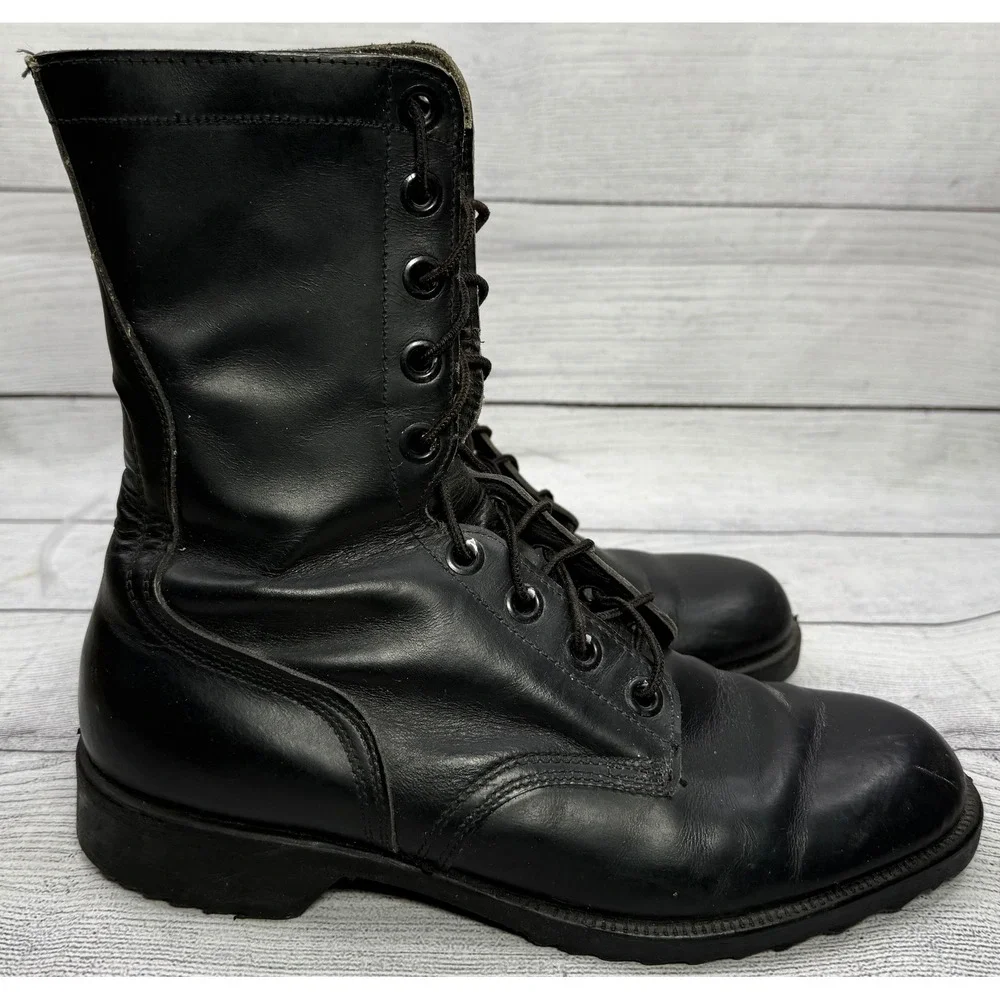 Vintage 1977 Genesco Black Leather Combat‎ Boots Military Lace Up 8.5R Mens